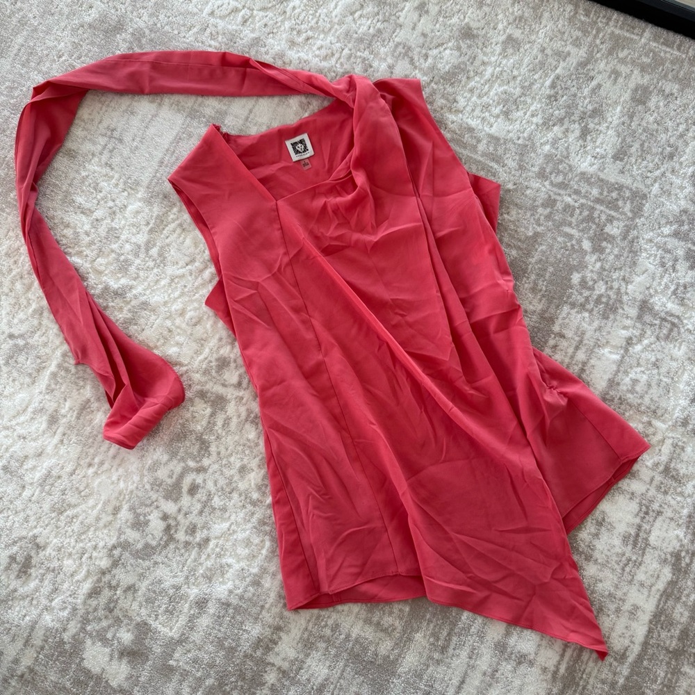 Anne Klein Sleeveless Coral Top with Attached Scarf